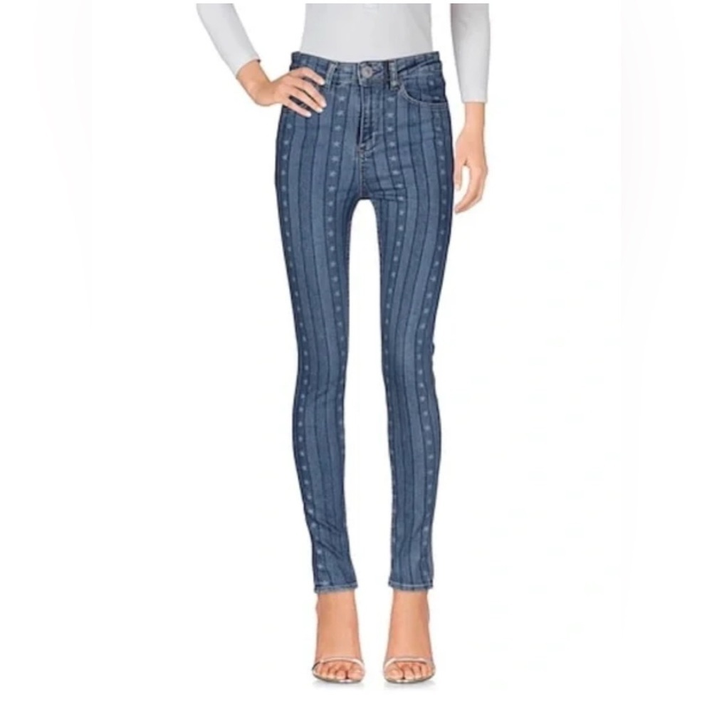 NWT Sandro Diva Star Print Blue Wash Skinny Jean FR 38